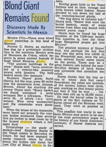 Giants: 1951 newspaper article describing discovery of 34 mummies between 7 and 8 feet tall - conspiracy