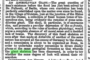 Giant Skeleton Reported in 1860 German Newspaper Said to Resemble Another Found Recently : conspiracy