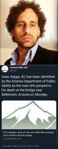 Isaac Kappy committed suicide today by jumping off of a bridge in Arizona. - conspiracy