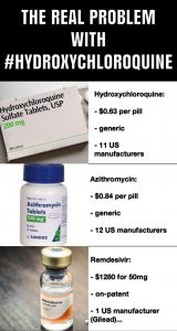 Doctors have signed that Hydroxychloroquine when used with zinc has been the most effective in treating Covid. Look it up anywhere, doctors say they are seeing good results. The real problem with this treatment is the pricing in which big pharma can't profit. Think why they're pushing Remdesivir - conspiracy